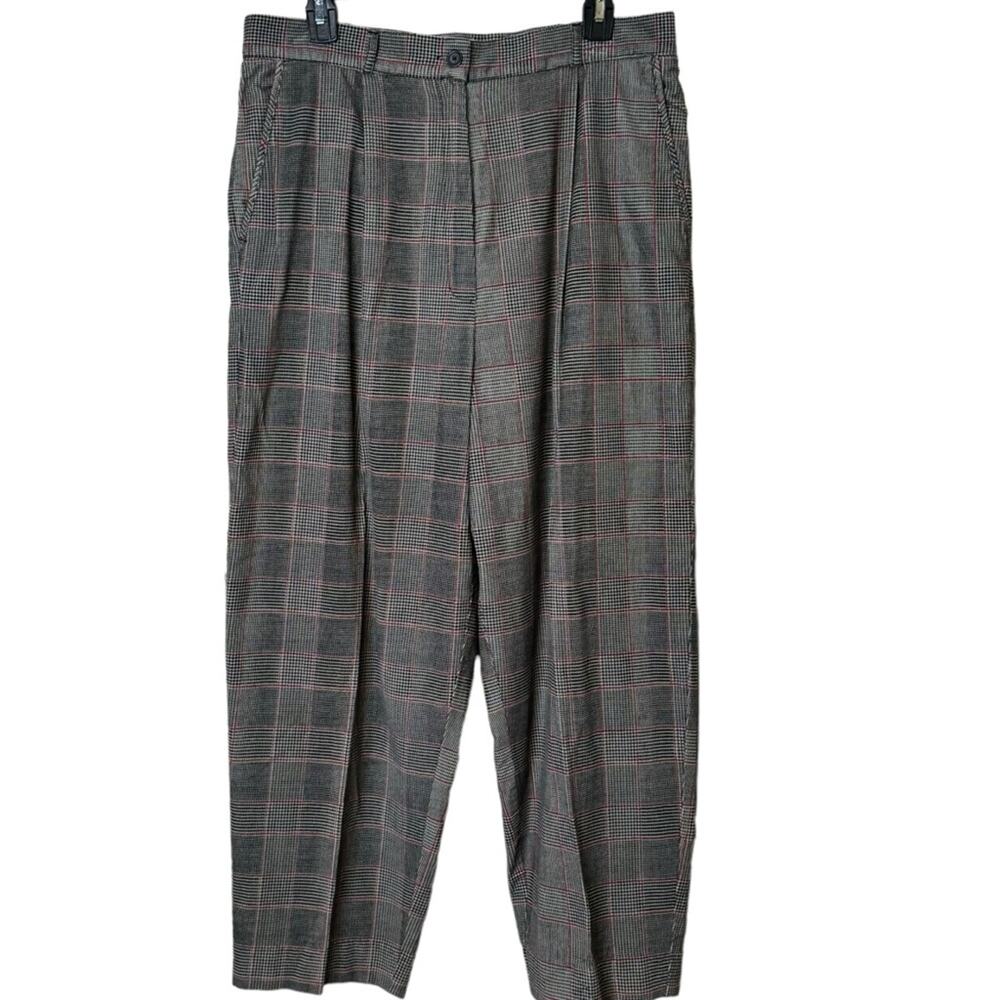 Talbots Size 16 Petite Black White Red Plaid Corduroy Pants Trousers